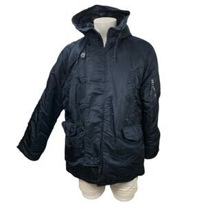 Alpha Industries Black Hooded Long Sleeve Pocket Snorkel Parka Coat Jacket Sz M